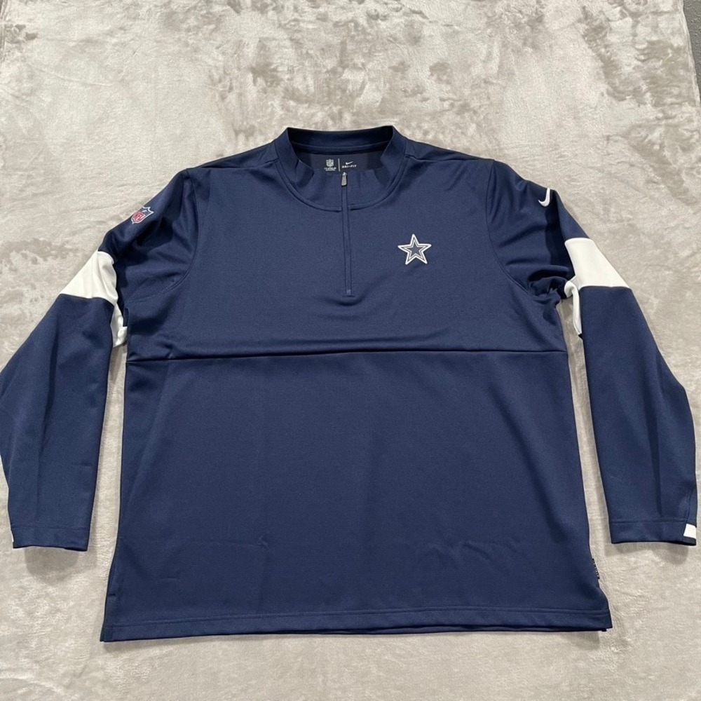 Dallas Cowboys Sweater Mens 2XL Blue Nike On Field Apparel Jacket Half Zip Coach